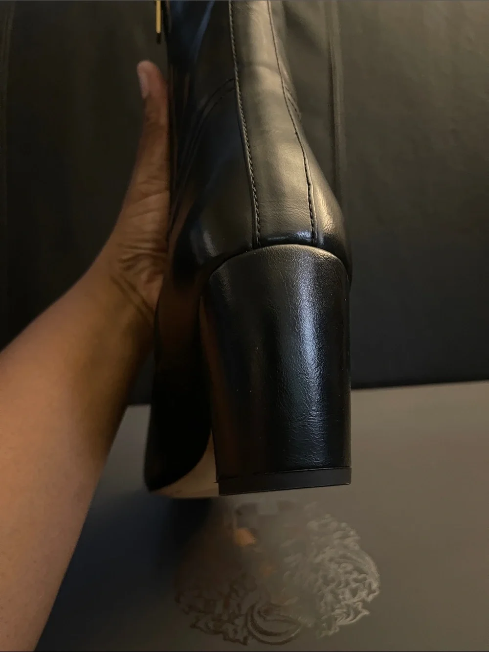Vince Camuto Black Leather Knee High Block Heel Boots Sz 7.5 Wide Calf NWB